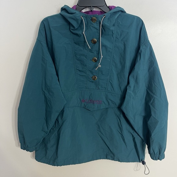 Columbia Jackets & Blazers - Vintage Columbia Sportswear Anorak Pullover Jacket Medium Teal Purple Hooded 90s